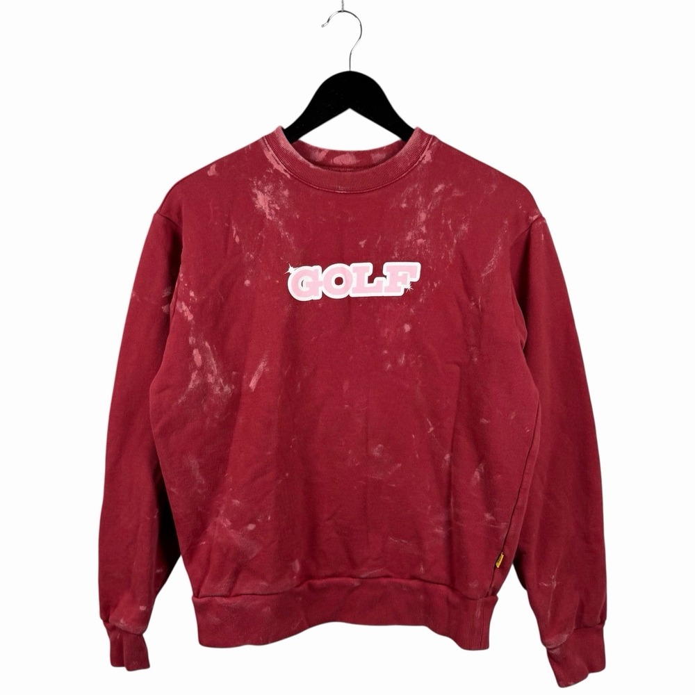 GOLF WANG Red Custom Stained Crewneck Sweatshirt Embroidered Lettering Size S